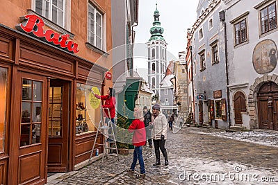 Shopping street in Krumlov, Czech republic Editorial Stock Photo